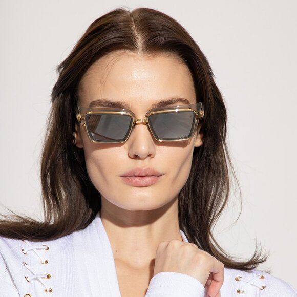 Balmain Women Sunglasses Titanium Grey Crystal Gold Rectangle ADMIRABLE BPS-130B - Picture 8 of 12
